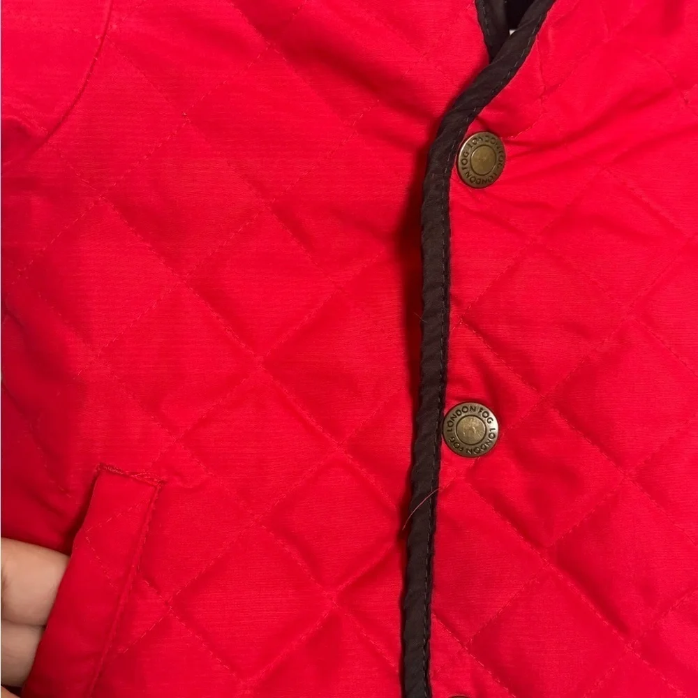 Toddler Girl London Fog Red Quilted Jacket with Hood, Holiday Red 24 months